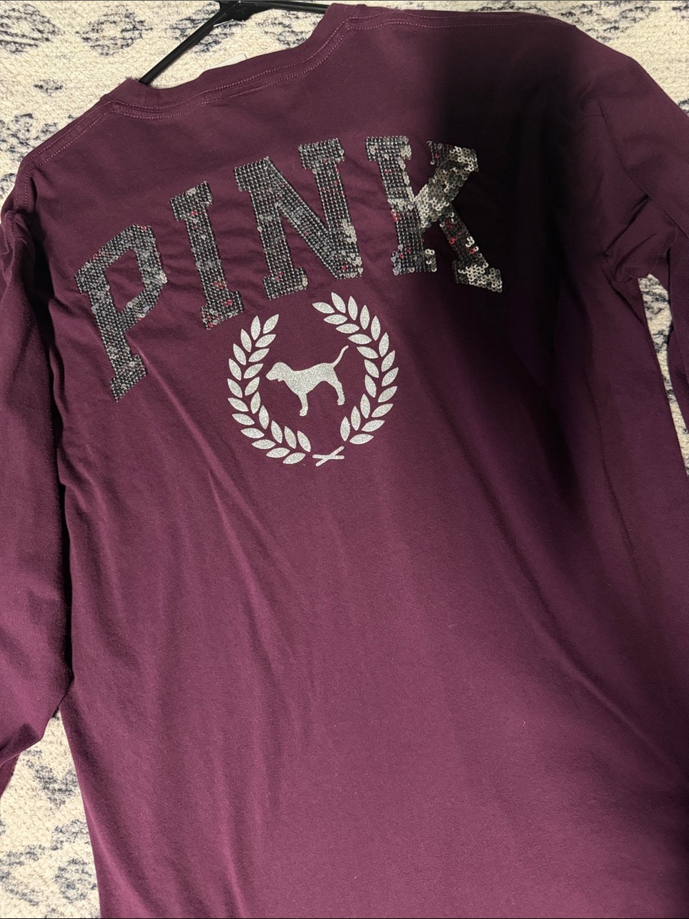 PINK Victoria's Secret Long Sleeve Logo Tee - Plum